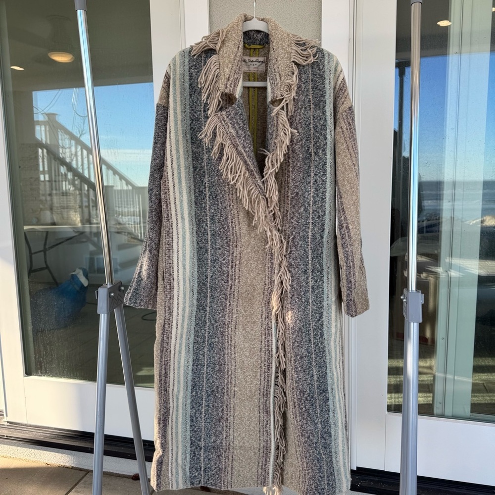 New Free People Desert Fringe Long Coat We The Free Brown XS/S